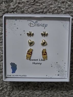 Disney Winnie the Pooh Fine Silver Plated Earring Trio Set - Gold and Yellow
